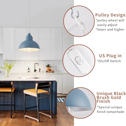 Plug in Pendant Light, 15FT Hanging Lights, On/Off Switch, Industrial Pendant Light with Plug in Cord, Metal Hanging Lamps for Living Room, Kitchen, Dining Room Blue - color: Blue