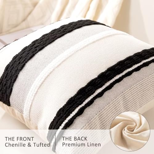 Boho Throw Pillow Covers 18x18 Set of 2 Farmhouse Decorative Cushion Case Striped Square Pillows Cover Chenille Pillow Cases Accent Neutral Pillowcase for Sofa Couch Bed,Black and White - color: Black Stripe 2