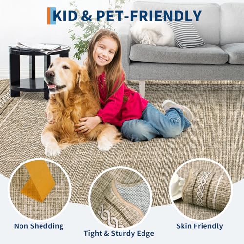 GarveeHome Scalloped 3x5 Area Rug Washable Rug for Entryway, Super Soft Entryway Rug Non-Slip, Printed Faux Wool Boho 3x5 Area Rug Thin Floor Carpet for Kitchen, Bedroom, Office, Living Room - color: Jute Color, size: 3' x 5' (Rectangular)