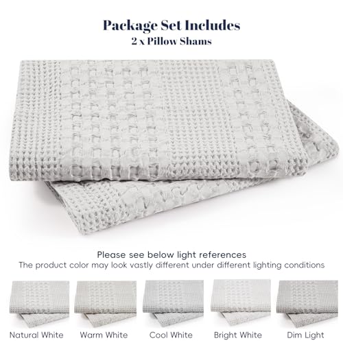 PHF 100% Cotton Waffle Pillow Shams Standard Size, 2 Pack 20" x 26" Soft Skin-Friendly Pillowcases, No Filling, Aesthetic Woven and Breathable Waffle Weave Pillow Case Covers for Bed, Light Grey - color: Light Grey, size: 26" x 20" (Pack of 2)