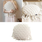 Boho Cushion Covers Hand Woven Pillowcase Round Shape Pillow Cover with Tassel Macrame for Bed Couch Car Home Decor Cream