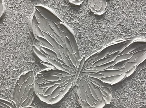 Boiee Art,24x36Inch Hand-Painted Textured Butterfly Vertical Wall Art Abstract Pure White Oil Paintings Modern Contemporary Wall Art Framed Ready to Hang for Home Decorations - color: Pure White, size: 24"L x 36"W