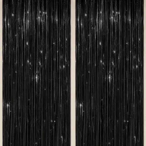 DECOCKRAT 2 Pack Foil Fringe Backdrop - Black Shiny Tinsel Curtains for Party Decoration/Photo Booth Props - 3.3x6.6 FT Metallic Foil Backdrop for Birthday, Wedding, Graduation, Christmas. - color: Black