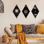 Sintuff 6 Pieces Gothic Wall Decor Boho Sun Moon Phases Wall Art Gothic Minimalist Stars Sun Hanging Wooden Home Decor Farmhouse Pediments for Gallery Living Bedroom Room(Boho) - style: Bohemian