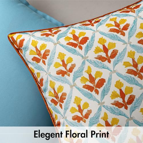 MIULEE Pack of 2 Decorative Outdoor Waterproof Throw Pillow Covers Flower Print Chic Boho Accent Pillow Covers for Square Garden Patio Cushion 18x18 Inch, Orange Teal Red - color: Orange Teal Red, size: 18" x 18" (Pack of 2)