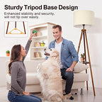 OUTON Wood Tripod Floor Lamp with Shelves, Mid Century LED Modern Dimmable Floor Lamp with Remote Control, Sturdy Tall Standing Lamp with Beige Linen Texture Shade for Living Room, Bedroom, Office - color: Walnut