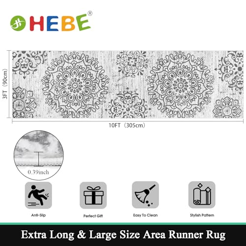 HEBE Hallway Runner Rug 3'x10' Washable Vintage Distressed Area Rugs Non Slip Laundry Rug Runner Boho Floor Carpet Runners for Hallways Entryway Laundry Room Kitchen Bathroom - color: Grey, size: 3' x 10' (Rectangular)