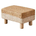 Wimarsbon Natural Seagrass Footstool Ottoman Rectangular Footrest Pouf Ottomans with Wooden Legs Hand Weave Step Stool for Living Room Bedroom Entryway White - color: White, size: 12"D x 16.5"W x 9.5"H