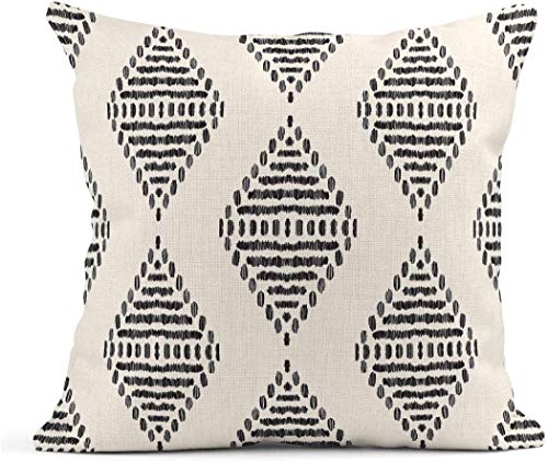 ArtSocket Set of 4 Throw Pillow Covers Ikat Tribal and Boho Bohemian Black Ethnic Herringbone for Ideas Decor Linen Outdoor Pillow Cases Home Decorative Square 16x16 Inches Pillowcases - size: 16" x 16" (Pack of 4)