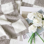 WRENSONGE Checkered Throw Blanket, Light Grey Soft Cozy Fluffy Warm Hand Made Throw Blankets for Couch, Sofa, Chair, Bed, Camping, Picnic, Travel Lightweight Bed Blanket - 50"*70" - color: Aspen Grey, size: Throw-XL(50"x 70")