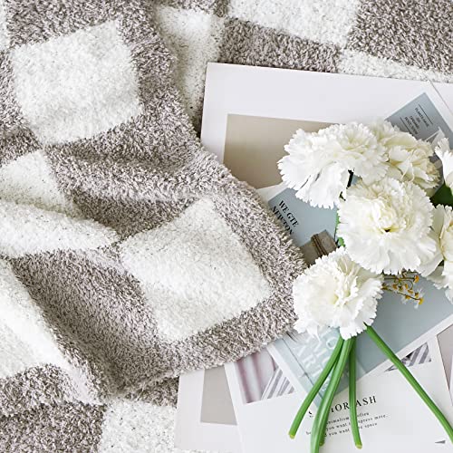 WRENSONGE Checkered Throw Blanket, Light Grey Soft Cozy Fluffy Warm Hand Made Throw Blankets for Couch, Sofa, Chair, Bed, Camping, Picnic, Travel Lightweight Bed Blanket - 50"*70" - color: Aspen Grey, size: Throw-XL(50"x 70")