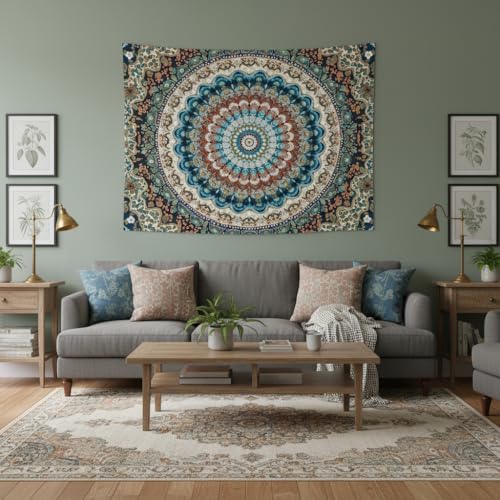 Motanber Boho Mandala Tapestry Wall Hanging Bohemian Medallion Tapestry Aesthetic Vintage Floral Hippie Indian Cool Small Tapestries for Bedroom Living Room Dorm Decor 48 x 36 Inch - color: Blue Beige, size: 48"L x 36"W