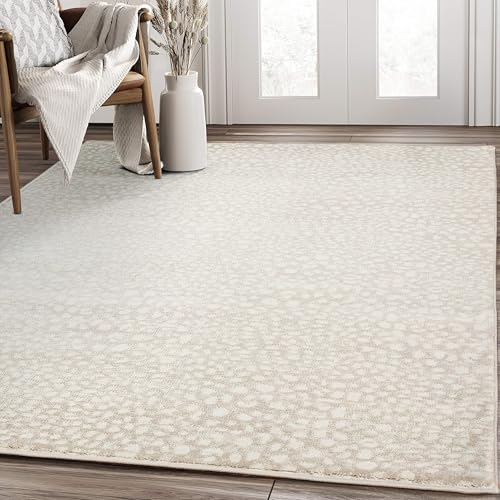 Abani White Cheetah Print Area Rug | 6' x 9' Beige Antelope/Leopard/Deer Animal Print Pattern |Carpet for Living Room, Bedroom, Office - color: Beige/Ivory, size: 6' x 9' (Rectangular)