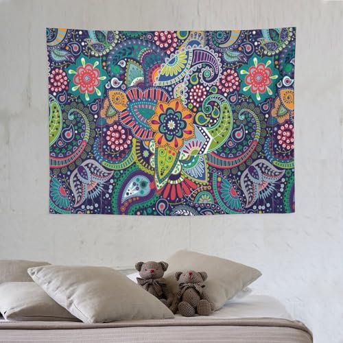 KANEPE Retro Floral Tapestry Bright Colorful Blue Colorful Paisley Pattern Wall Hanging Tapestries Home Decor for Living Room Bedroom Apartments Farmhouse Dorm,40inx30in (102×76cm)【Small】 - color: Boho-2, size: 40Wx30L