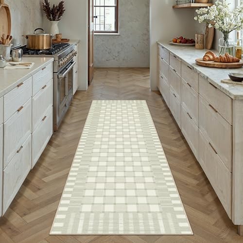 PureCozy Machine Washable Green 2x6 Runner Rug for Hallways Indoor Kitchen Long Carpet Non-Slip Low Pile Modern Soft Accent Throw Rugs for Entrance Bedroom Dining Laundry - color: Green, size: 2' x 6' (Runner)