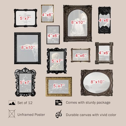KBKBART Set of 12 Dark Academia Wall Art, Gothic Home Decor, Moody Wall Prints, Witchy Gallery, Halloween Decor for Dorm & Bathroom - UNFRAMED - color: Dark Academia Decor