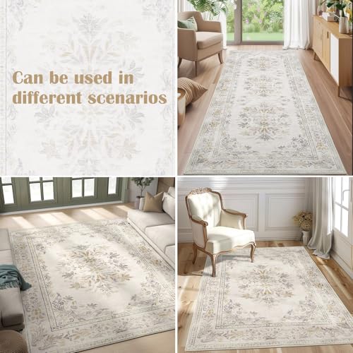 jinchan Floral 2x3 Rug for Entryway - Vintage Washable Area Rug Ultra-Thin Low Pile Soft Small Non Slip Distressed Indoor Door mat Accent for Entrance Kitchen Bedroom Bathroom (2x3ft, Light Grey) - color: Floral Light Grey, size: 2' x 3' (Buttery Soft)