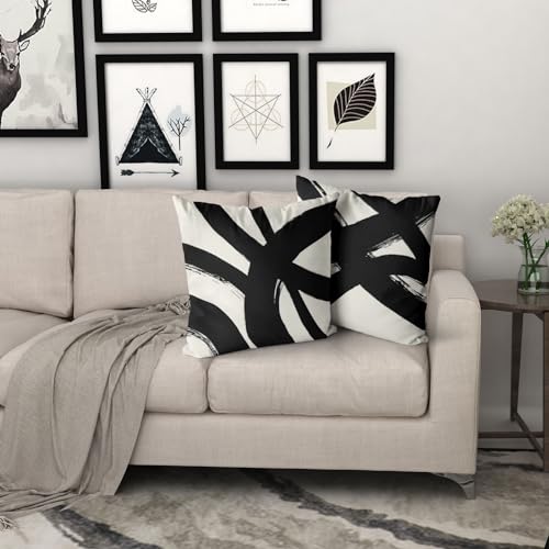 Black and Beige Throw Pillows for Couch Abstract Pillow Covers 16x16 Modern Striped Cushion Covers for Living Room Sofa Bedroom Decorative Pillows Cases Set of 4 - color: Blackbeige, size: 16" x 16" (Pack of 4)