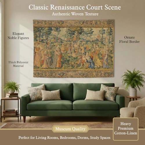 LATETOMT Medieval Tapestry Wall Hanging 80x60in, Renaissance Noble Gathering Wall Decor, Vintage Polyester Wall Tapestry for Living Room Bedroom Dorm LTMTAYW443 - color: Brown-2, size: 80"L x 60"W