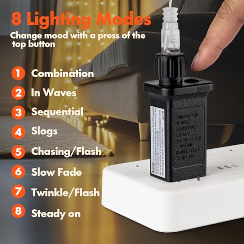 Twinkle Star 300 LED Curtain String Lights, 8 Modes Plug in Fairy Lights for Bedroom,Wedding,Party,Birthday, Hanging Twinkle Light for Indoor Outdoor Wall Window Backdrop Decoration, Warm White - color: *Warm white, size: 300 LED