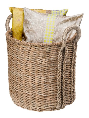 KOUBOO Seagrass Storage Basket, Blanket, Basket for Pillows Storage, Decorative Basket, Wicker Toy Organizer, Bedroom & Living Room Storage, Home Decor Essentials, Brown