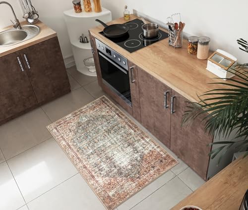 Keen Home Design 24"x36" Rug - Machine Washable Entry Rug with Non-Slip Backing, Ideal for Enteryway, Kitchen, Bathroom, Laundry Room - Vintage, Easy Clean, Durable, Low Pile - (2' x 3') - color: Brown / Blue, size: 2' x 3' (Rectangular)
