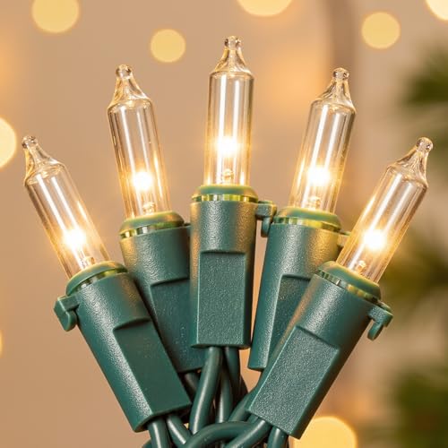 50-Count White Christmas Lights with Green Wire, 13FT Incandescent Bulbs Mini String Lights Connectable for Indoor, Christmas Tree, Outdoor, Classroom, Party, Garland, Xmas - color: Warm White,Green Wire