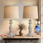 24.5" Table Lamp Set of 2, Rustic Farmhouse Bedside Lamps with USB A+C Charging Ports, 3-Way Dimmable Touch Control Nightstand Lamps for Living Room Bedroom, Antique Grey White, LED Bulbs Included - color: Antique Grey White