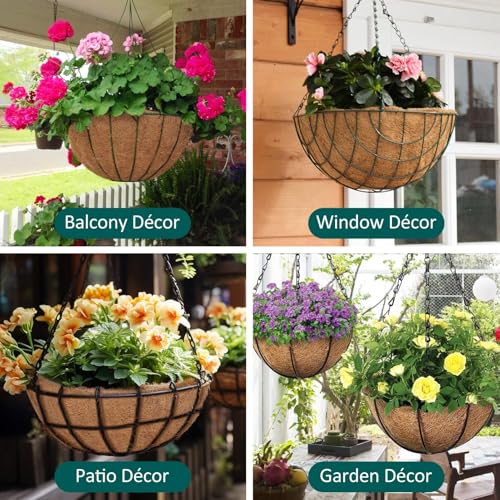 6 Pcs 8inch Coconut Fiber for Plants Round Hanging Basket Liner Wall Planter Insert Replacement Coco Coir Liner for Window Box, 100% Natural Coconut Fiber Fence Flower Baskets Pot (6, 8 inch) - size: 8 inch