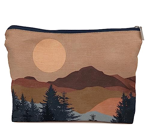 IWXYI Boho Mountain Sun forest Cosmetic Bag,Neutral Boho Mid-Century Sun Women's Makeup Make Up Bag Zipper Pouch Travel Toiletry Gifts For Women Teenage Girls Boho Lover - color: boho mountain