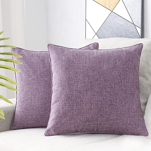 HPUK Linen Throw Pillow Covers Pack of 2, 18x18 Inch Accent Cushion Covers for Living Room, Bedroom, Decorative Solid Color Pillow Covers for Couch, Sofa, Chair, Lavender Mist - color: Lavender Mist-2pack, size: 18" x 18" (Pack of 2)
