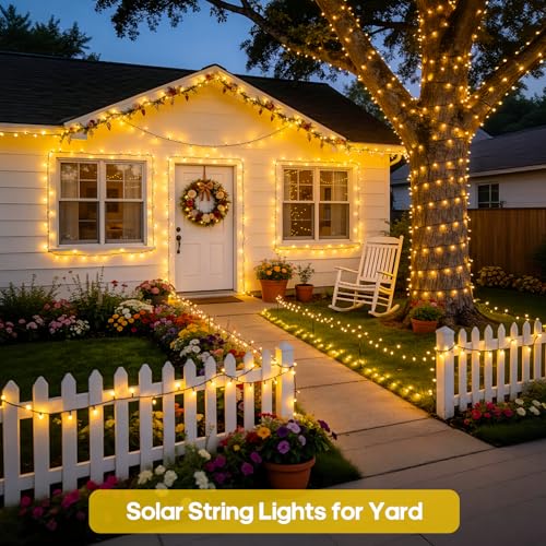 JMEXSUSS 2 Pack Solar String Lights Outdoor Waterproof, Total 400 LED 151FT Solar Christmas Lights Outdoor, 8 Modes Solar Powered String Lights for Outside Patio Yard Tree Decorations, Warm White - color: Warm White, size: 200LED*2