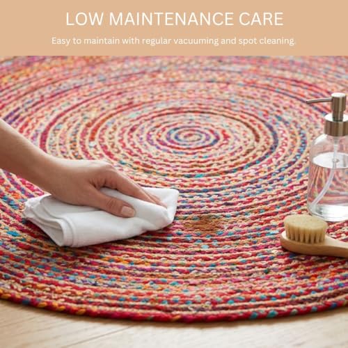 WeWove Hand Woven Area Rug 8 Feet Round - Jute Cotton Area Rug Rustic Farmhouse Boho Accent Rug for Living Room Bedroom Kitchen Dorm Entryway Hallway - Handcrafted Floor Rug - size: 8' (Round)