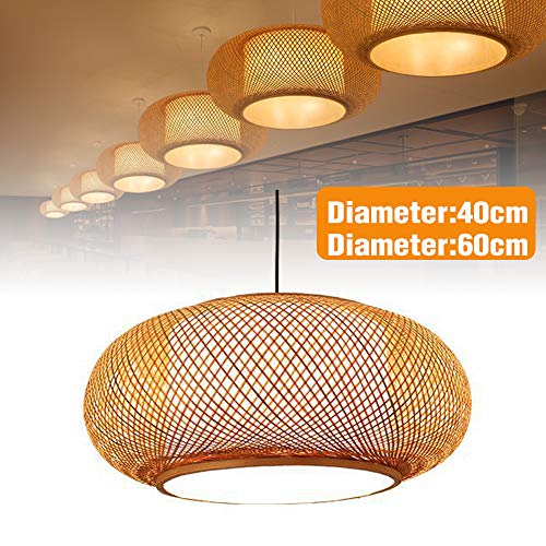 DYRABREST Antique Lantern Pendant Light - Bamboo Rattan Wicker Shade Ceiling Lamp with Adjustable Cord (16"/23.5"),Hanging Rattan Light Fixture for Kitchen,Dining, Living Room