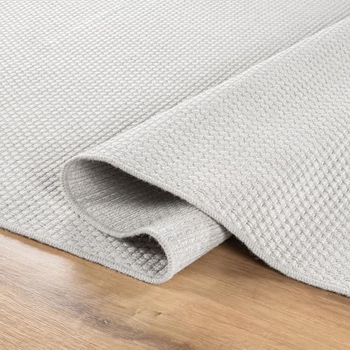 CAMILSON Indoor and Outdoor Runner Rug Off-White Solid Woven Design Easy-Cleaning Non Shedding Farmhouse Living Room Bedroom Garden Patio and Kitchen Washable Outside Carpet Alfombras (2x7) - color: Basketweave/Bone, size: 2' x 7' (Rectangular)