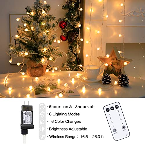 Globe String Lights 49.2 Feet 100 LED, Plug in Crystal Fairy String Lights with Remote Timer, 8 Modes Indoor Outdoor Hanging Globe Lights for Wedding Bedroom Classroom Patio Garden - color: Warm White, size: 49.2ft
