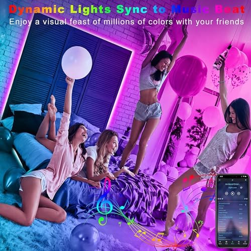 Tenmiro 32.8ft LED Strip Lights, RGB LED Smart Music Sync Color Changing LED Lights Strips with Remote LED Lights for Bedroom, Room, TV, Party - size: RGB 32.8FT