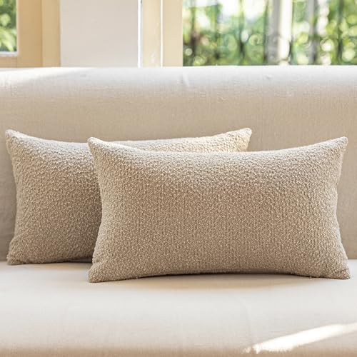 GEEORY Decorative Throw Pillow Covers 12x20 Inch Pack of 2,Textured Boucle Neutral Lumbar Cushion Cases for Bed Couch Sofa, Accent Mordern Farmhouse & Minimalist Home Decor (Oatmeal Beige) GE03-12 - color: Oatmeal Beige, size: 20" x 12" (Pack of 2)