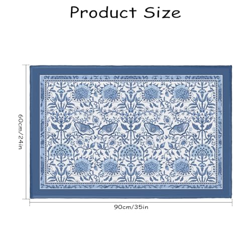 Blue Floral Rugs 2x3 Spring Summer Boho Flowers Decorative Indoor Outdoor Doormat Small Non-Slip Low Pile Front Door Mat Area Throw Rugs for Living Room Bedroom Home Decor - color: Blue Floral