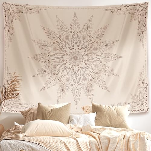 Damanse Floral Tapestry Wall Hanging Cute,Boho Wall Tapestry for Bedroom Aesthetic,Mandala Living Room Decor for Teen Girls (Flaxen, 49.20" x 59.10") - color: Flaxen, size: 59.1"L x 49.2"W