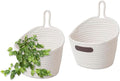 JJSQ 2pack Hanging Baskets Small Wall Hanging Storage Basket Round Woven Rope Wall Oganzier Decor for Flower Plants, Key Storage White 7.8 x 7 inches