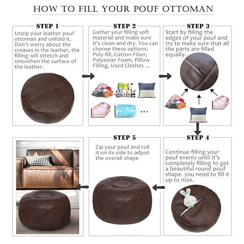 Thgonwid Unstuffed Moroccan Ottoman Pouf Cover, Ottoman Footstool Storage Solution, Bean Bag Chair, Foot Rest, Deep Coffee - color: Deep Coffee