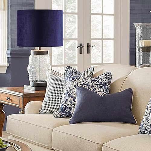 Dark Blue Velvet Drum Lamp Shade Modern Lampshade 13``Top×13``Bottom×10``High(Spider) Medium Lamp Shade for Table & Bedside Lamp Replacement Lampshades in Hand Crafted - By GO&SO - color: Blue, size: 13*13*10 inch-1 Pack