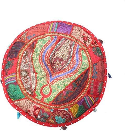 The Harry Creations Decorative Patchwork Comfortable Indian Ottoman Ethnic Cotton Cushion Bean Bag Designs Floor Embroidered Pouf Cover (Red, 14"x22") - color: Red, size: 14"x22"