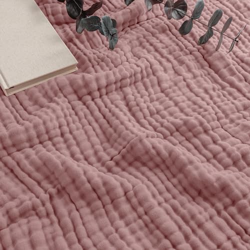 Comfy Cubs Muslin Blanket for Adults Queen 90" x 90" - 6 Layer Soft, Breathable & Lightweight Muslin Adult Blanket - Machine Washable & Designed in The US Bedding for All Seasons - Mauve - color: Mauve, size: Queen - 90" X 90"