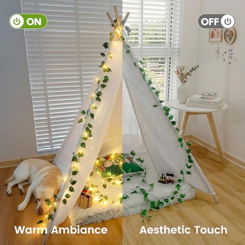 Vine String Lights Plug in, 23FT 73 LED Vines with Fairy Lights, Faux Pothos Leaf Garland with Light for Bedroom, Dorm Room, Wedding, Party & Home Decor, Warm White - color: Pothos, size: 73LED - Plug in