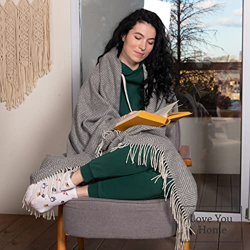 LYHome Merino Wool Blanket - Warm Throw for Cold Weather, Warmest Travel Outdoor Camping Blankets, Picnic Army and Military Throws, Comforter Soft & Cozy (55" x 79" Grey with White Rhombus) - color: Grey With White Rhombus