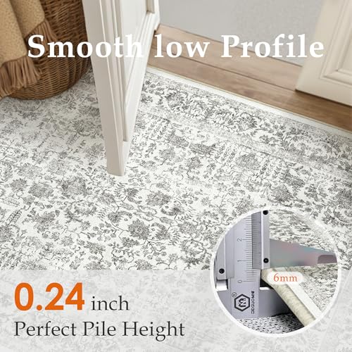 PureCozy Black Runner Rug 2x5 Hallway Machine Washable Kitchen Vintage Distressed Non Slip Long Carpet Indoor Retro Floral Bedroom Accent Throw Rug for Bathroom Office Laundry Dining Room - color: Accent | Black, size: 2' x 5' (Runner)