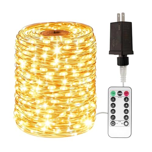 Plug in Fairy Lights 66FT 200 LED Waterproof Silver Wire LED Twinkle String Lights with Remote for Living Room Bedroom Patio Porch Garden Christmas Tree Wedding - color: Warm White, size: 66FT 200LEDs