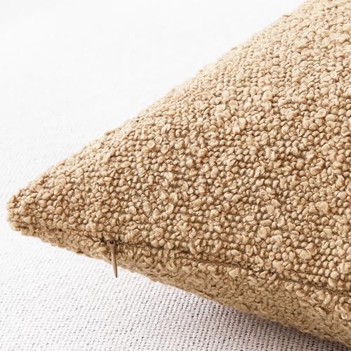 Mixhug Decorative Boucle Throw Pillow Covers, Camel, 18 x 18 Inches, Pack of 2 - Textured Boho Pillow Covers for Couch and Bed - color: Camel, size: 18" x 18" (Pack of 2)
